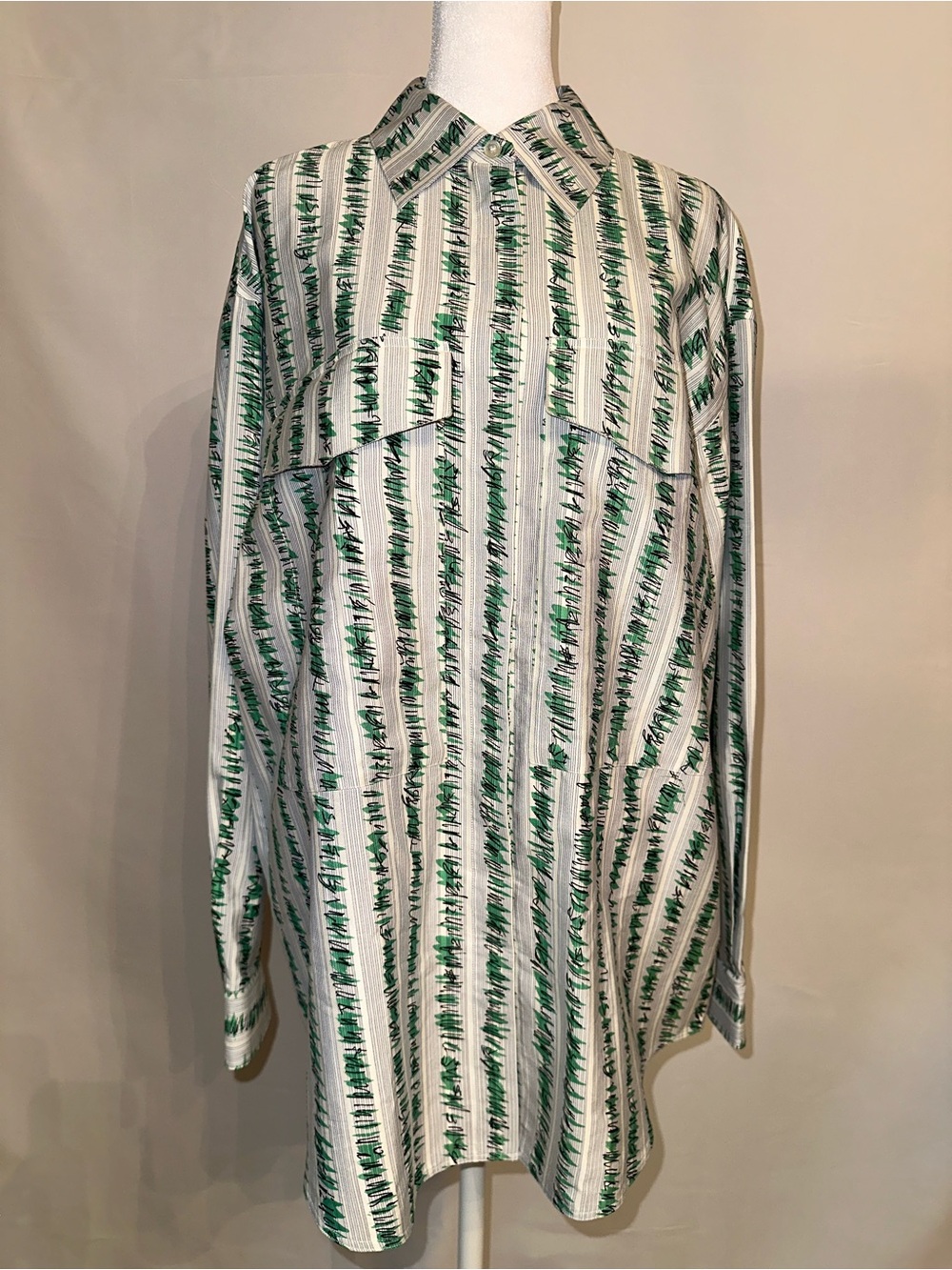 NWT Burberry White and Green Striped Button-Down Shirt